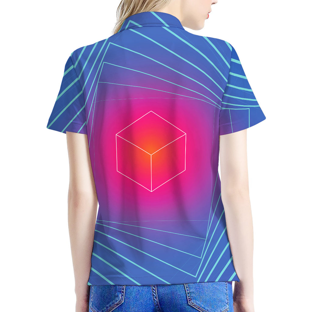 Blue Geometric EDM Light Print Women's Polo Shirt