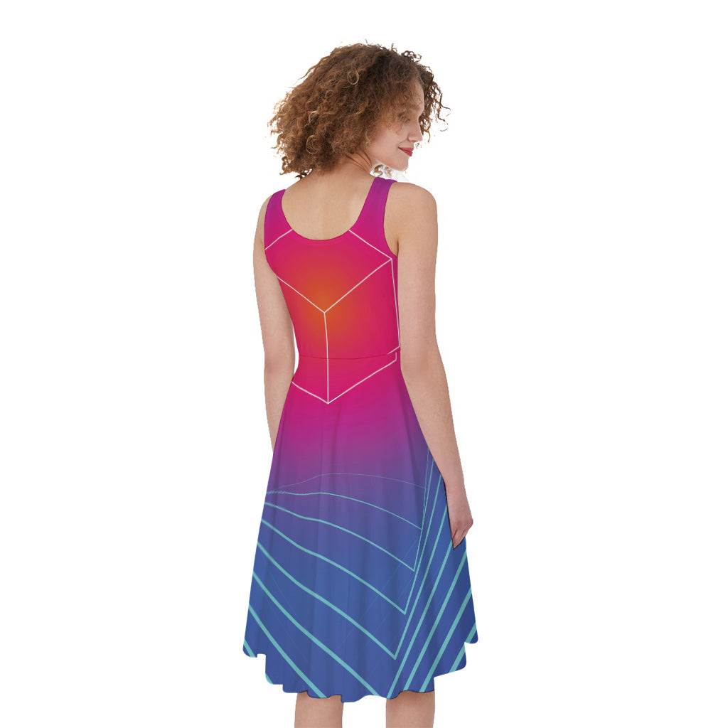 Blue Geometric EDM Light Print Women's Sleeveless Dress