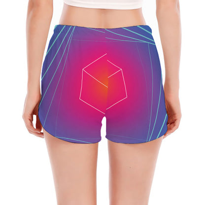 Blue Geometric EDM Light Print Women's Split Running Shorts