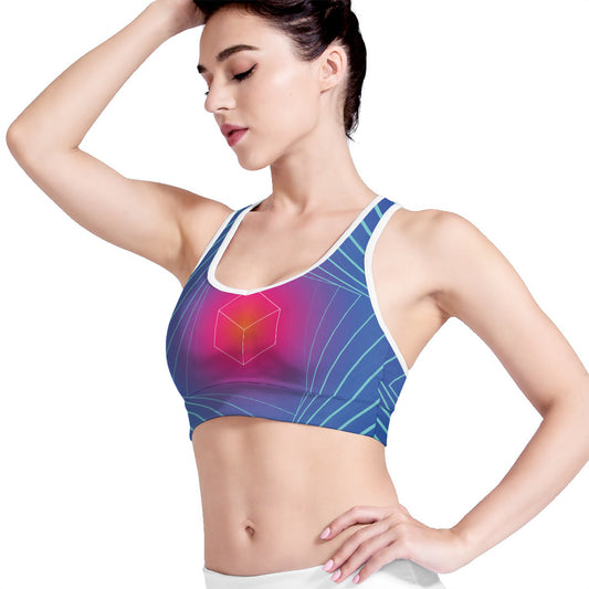 Blue Geometric EDM Light Print Women's Sports Bra