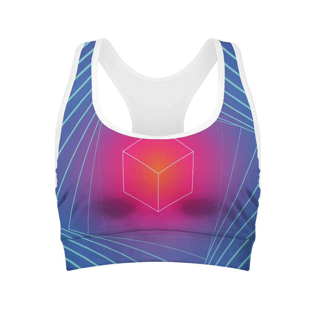 Blue Geometric EDM Light Print Women's Sports Bra