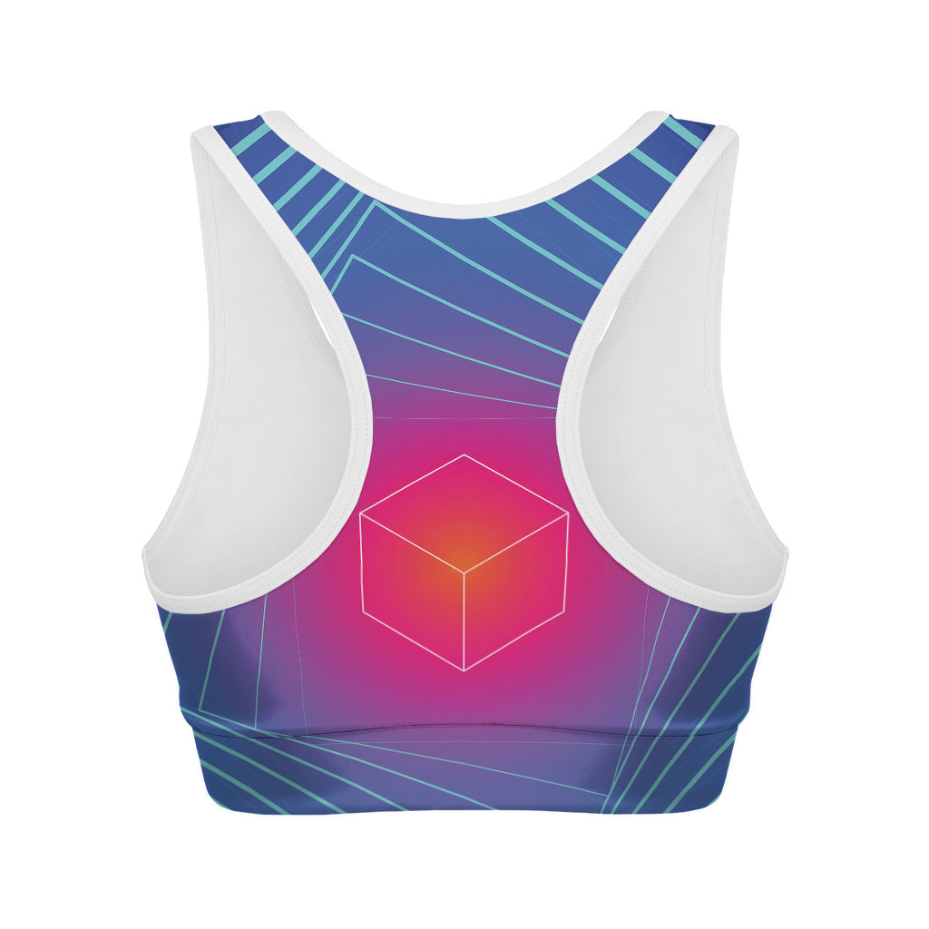 Blue Geometric EDM Light Print Women's Sports Bra
