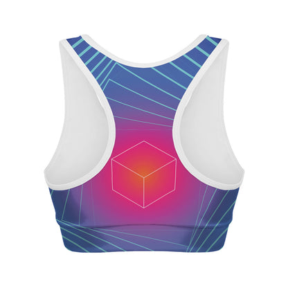 Blue Geometric EDM Light Print Women's Sports Bra