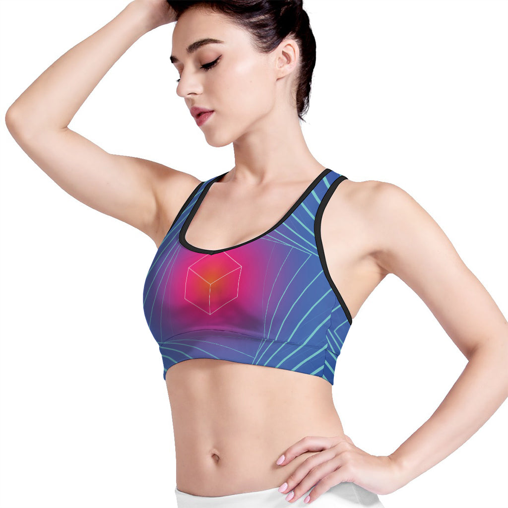 Blue Geometric EDM Light Print Women's Sports Bra