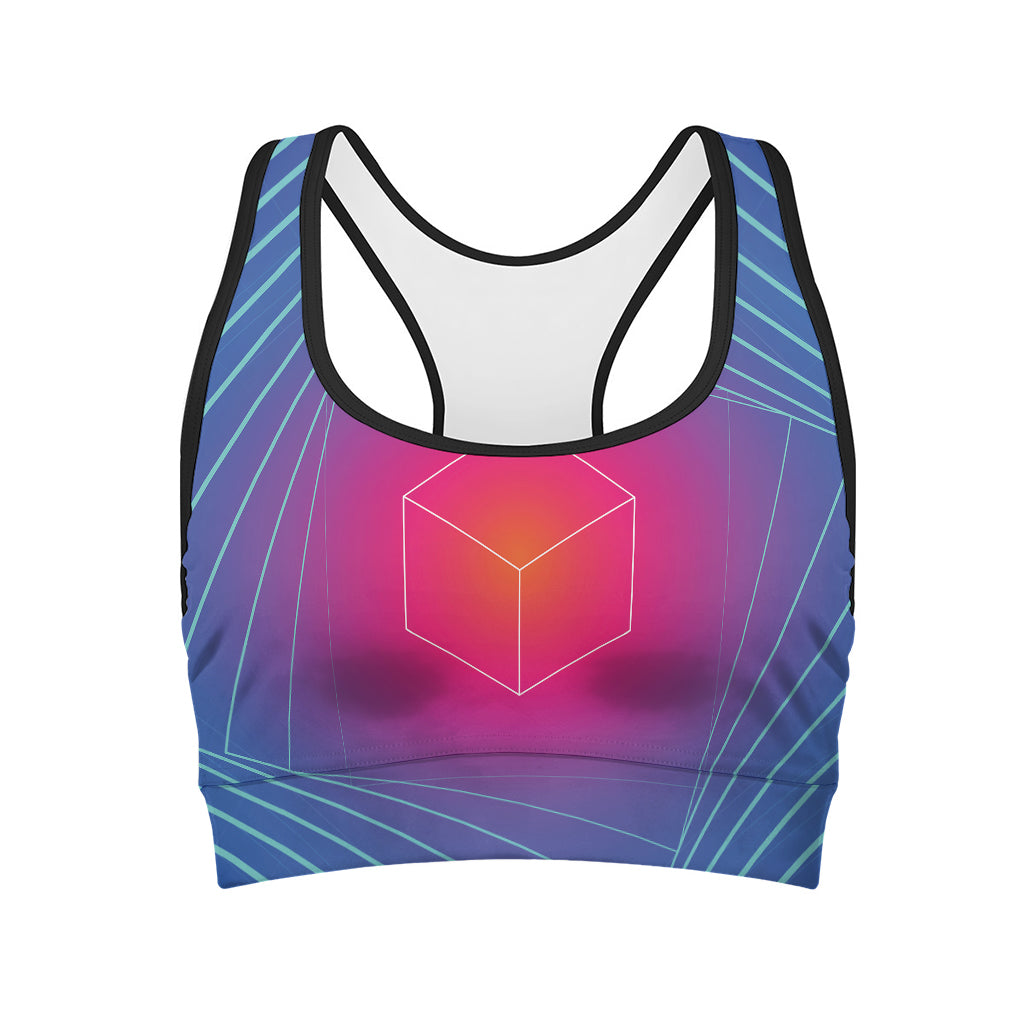 Blue Geometric EDM Light Print Women's Sports Bra
