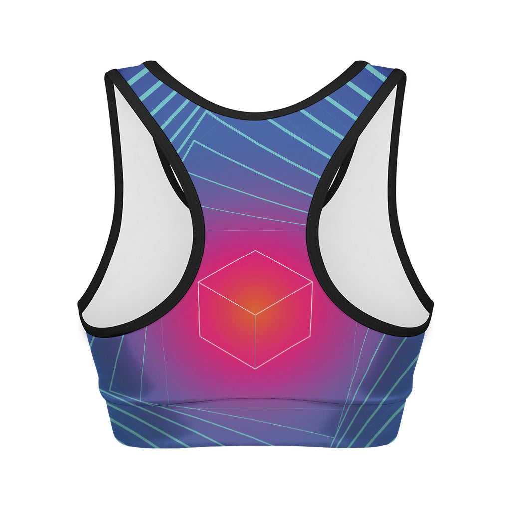 Blue Geometric EDM Light Print Women's Sports Bra