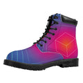 Blue Geometric EDM Light Print Padded Collar Lace Up Boots