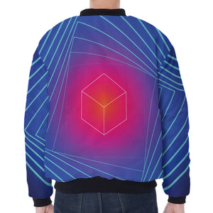 Blue Geometric EDM Light Print Zip Sleeve Bomber Jacket