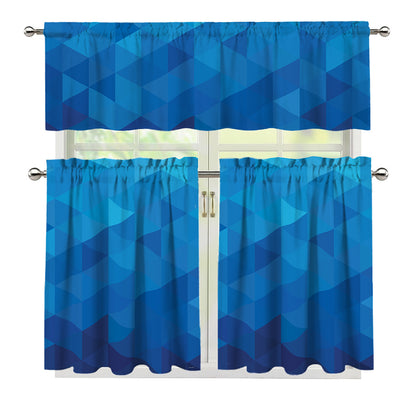 Blue Geometric Triangle Pattern Print 3 Piece Kitchen Curtains
