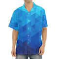 Blue Geometric Triangle Pattern Print Aloha Shirt