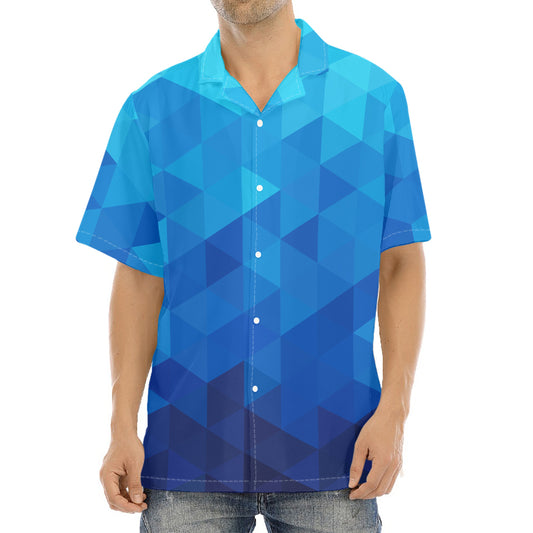 Blue Geometric Triangle Pattern Print Aloha Shirt