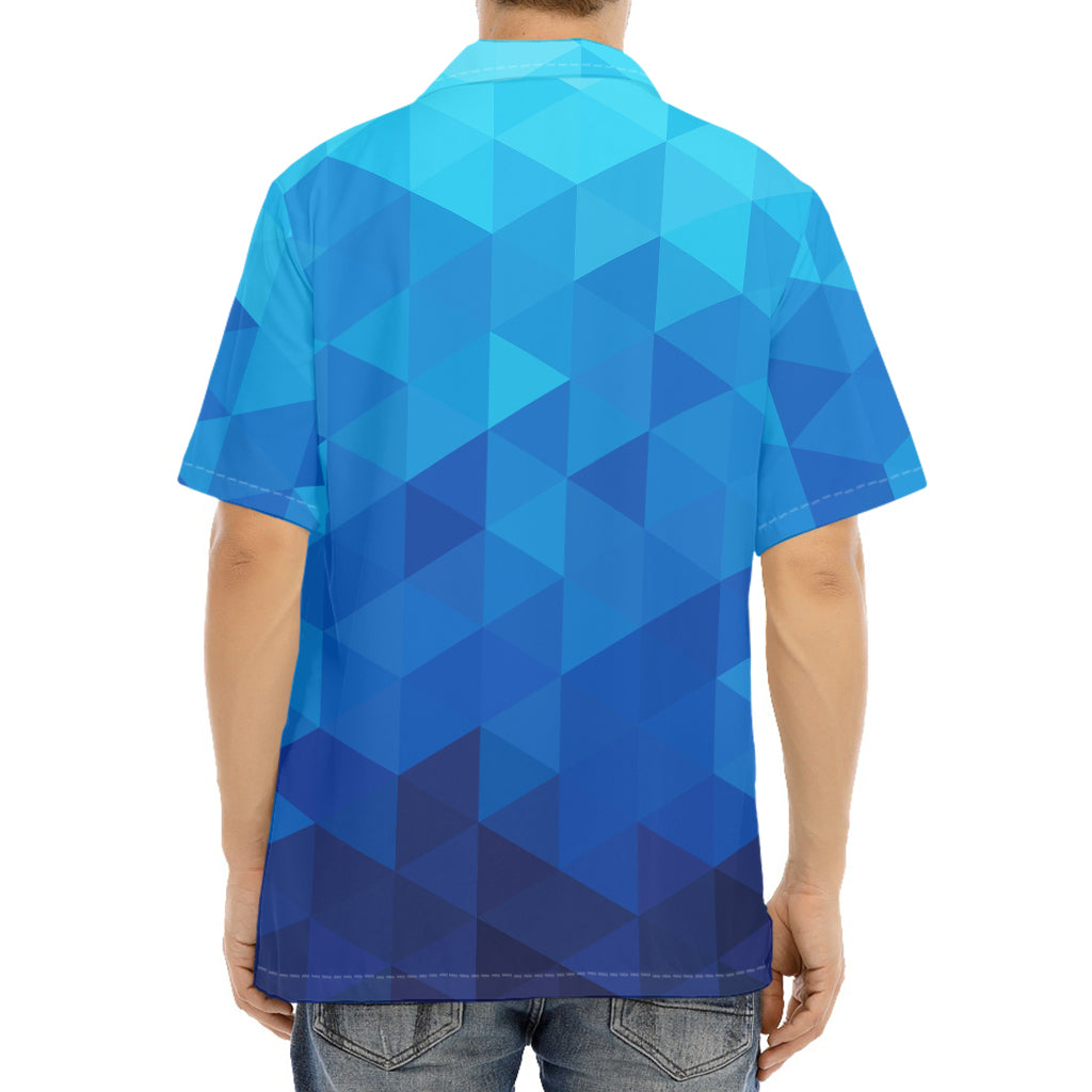 Blue Geometric Triangle Pattern Print Aloha Shirt