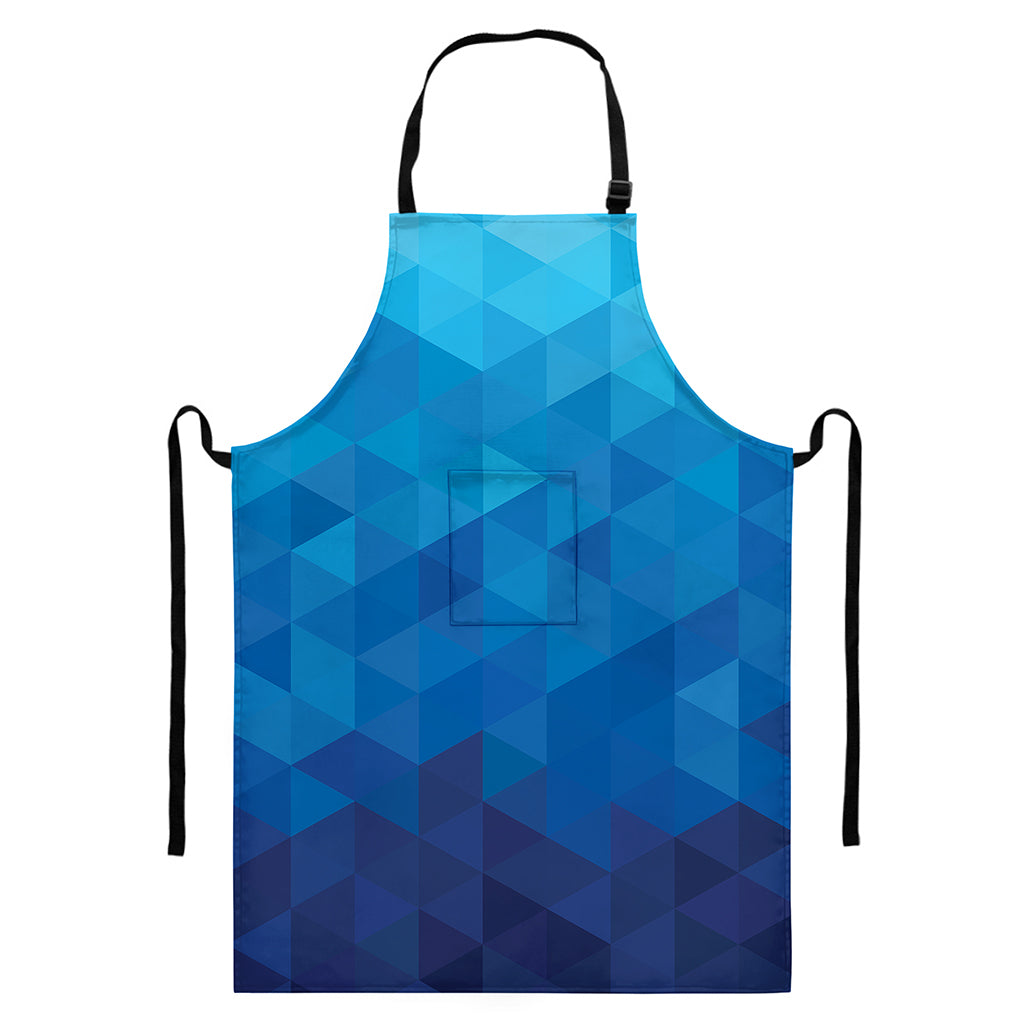 Blue Geometric Triangle Pattern Print Bib Apron With Pocket