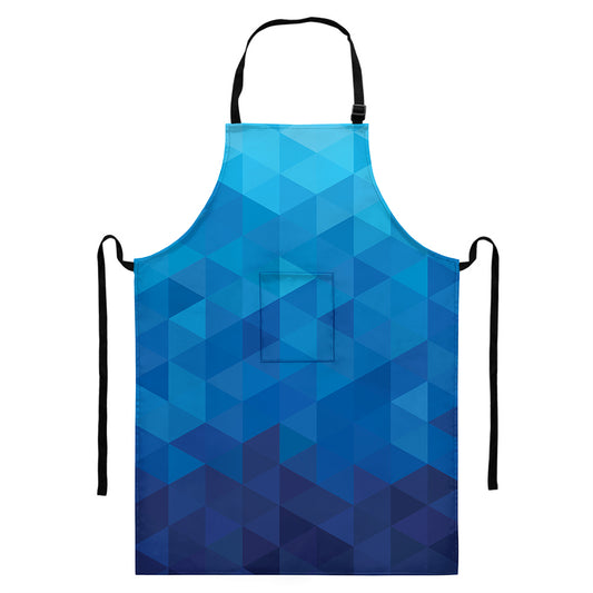 Blue Geometric Triangle Pattern Print Bib Apron With Pocket