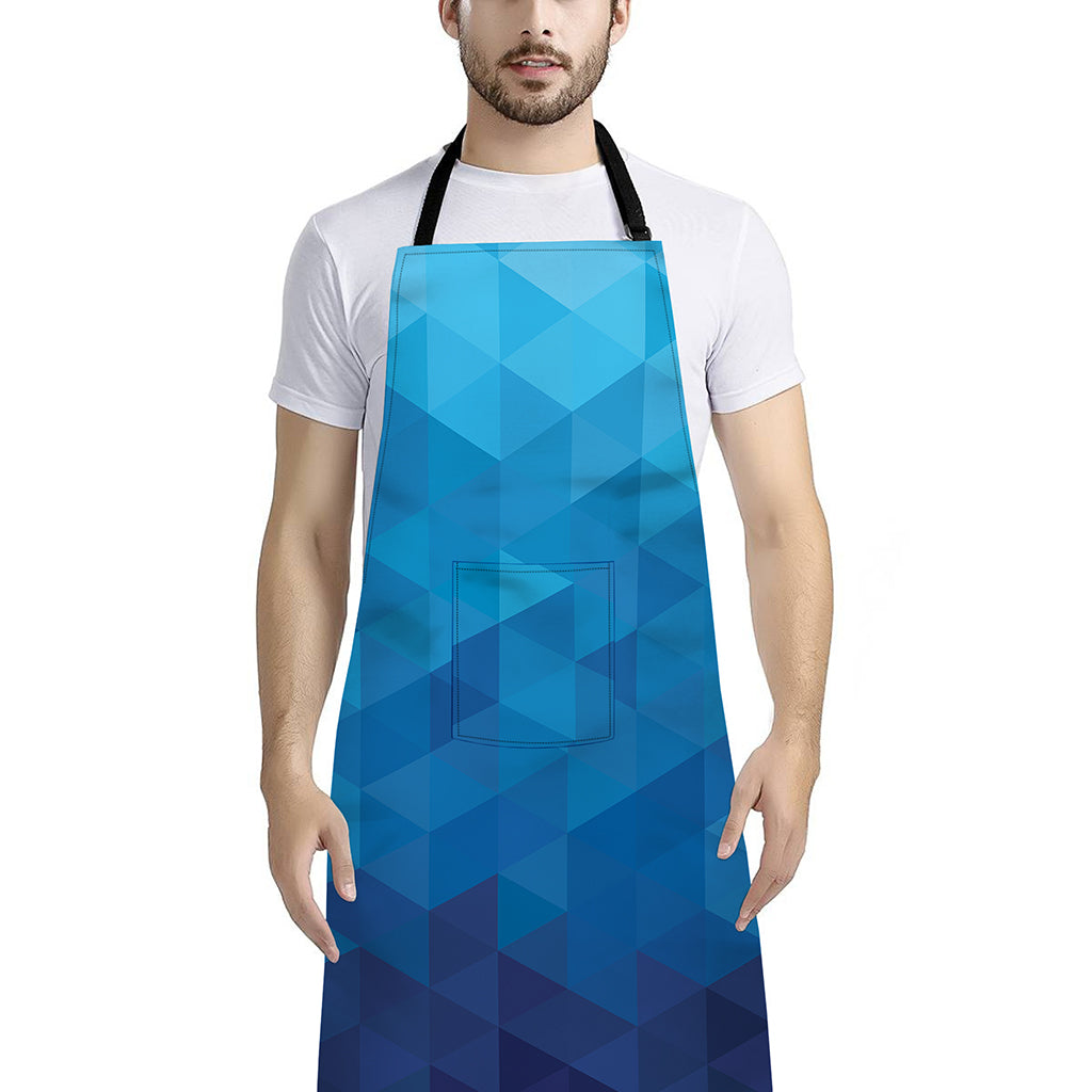 Blue Geometric Triangle Pattern Print Bib Apron With Pocket