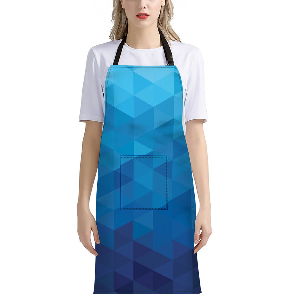 Blue Geometric Triangle Pattern Print Bib Apron With Pocket