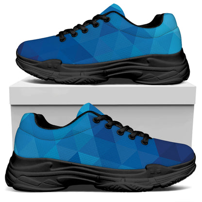 Blue Geometric Triangle Pattern Print Black Chunky Shoes