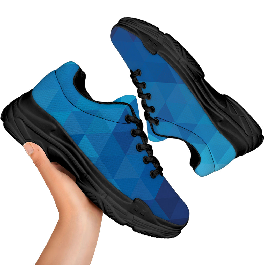 Blue Geometric Triangle Pattern Print Black Chunky Shoes