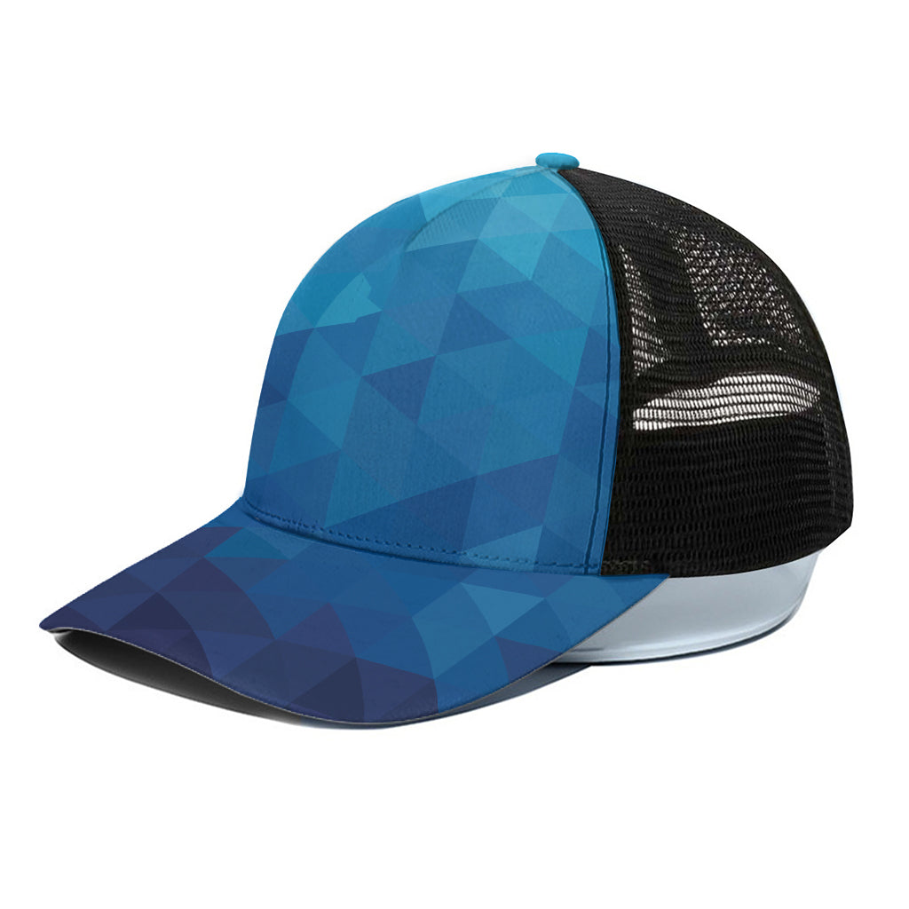 Blue Geometric Triangle Pattern Print Black Mesh Trucker Cap