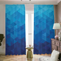 Blue Geometric Triangle Pattern Print Dimout Pencil Pleat Curtains