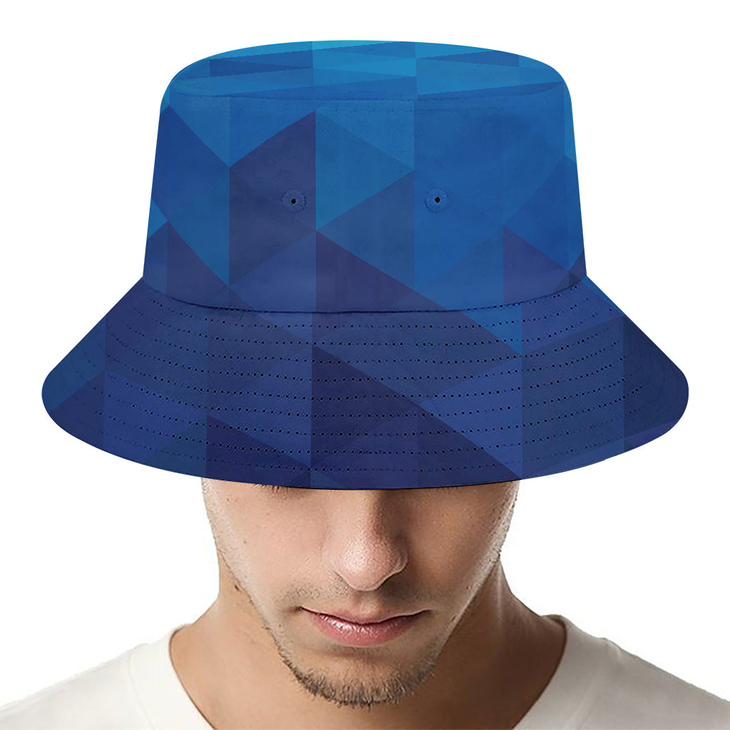 Blue Geometric Triangle Pattern Print Bucket Hat