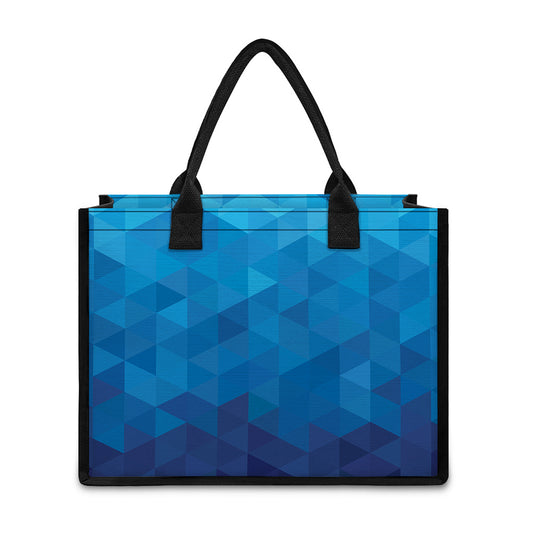 Blue Geometric Triangle Pattern Print Canvas Tote Bag
