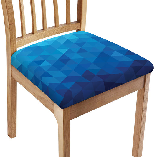 Blue Geometric Triangle Pattern Print Chair Cushion Cover