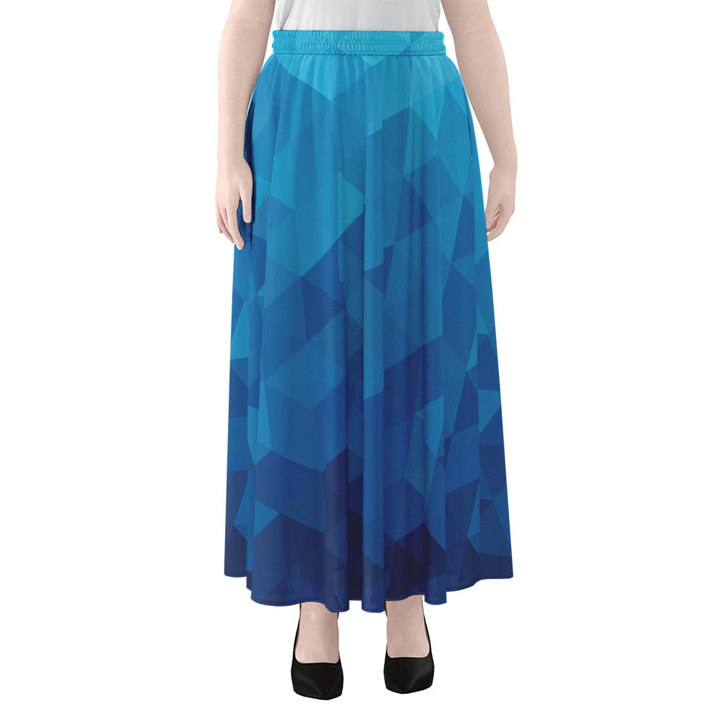 Blue Geometric Triangle Pattern Print Chiffon Maxi Skirt