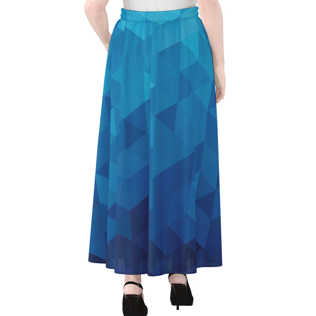 Blue Geometric Triangle Pattern Print Chiffon Maxi Skirt