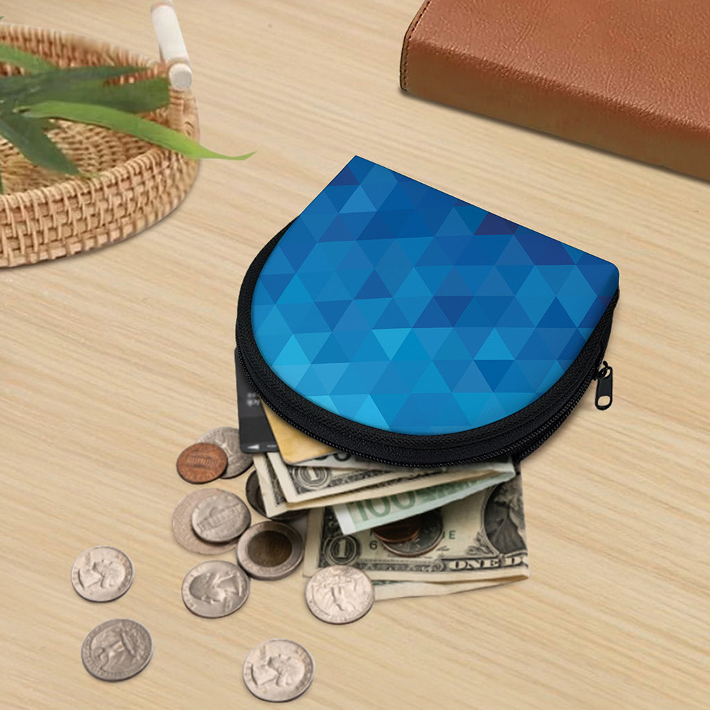 Blue Geometric Triangle Pattern Print Coin Purse