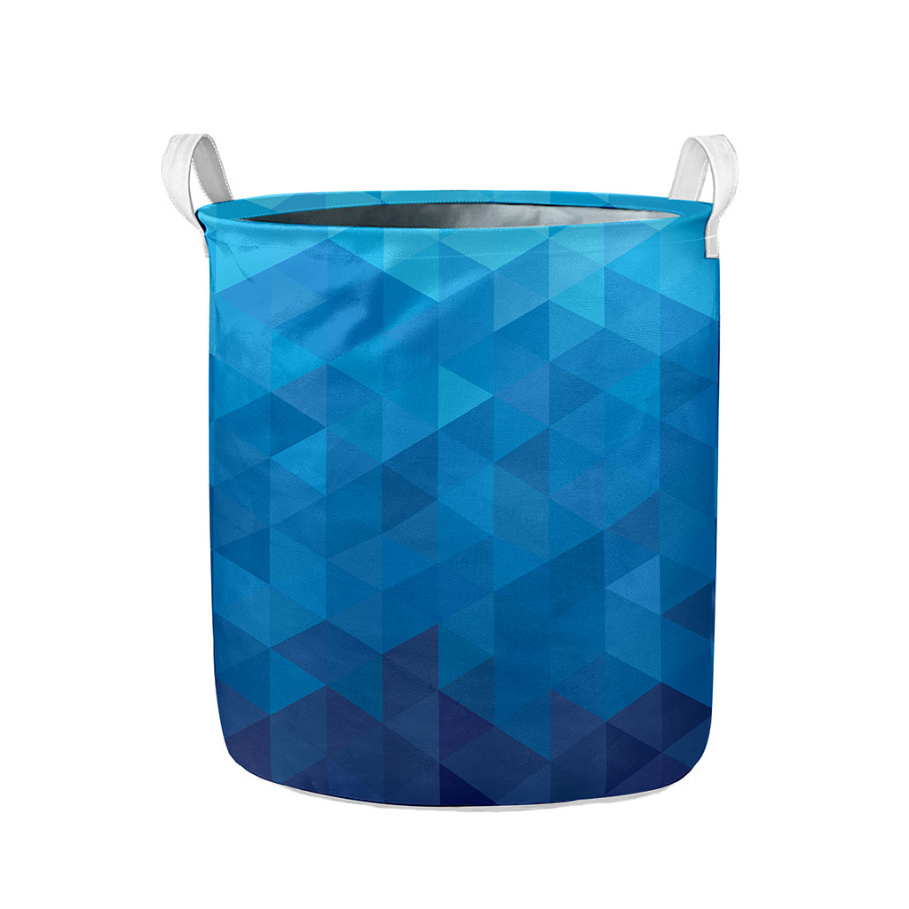 Blue Geometric Triangle Pattern Print Collapsible Laundry Basket