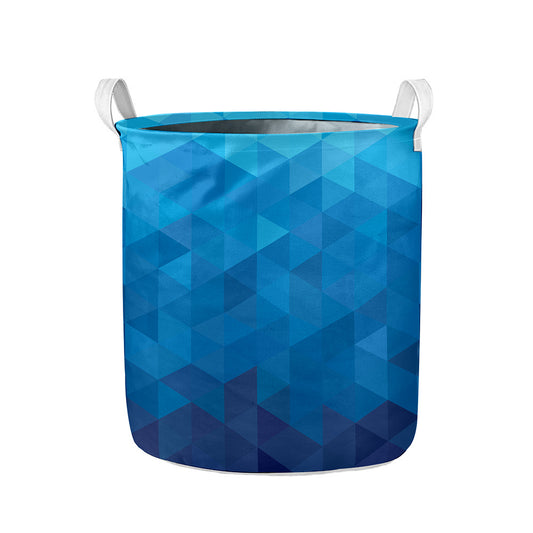 Blue Geometric Triangle Pattern Print Collapsible Laundry Basket