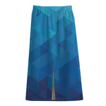 Blue Geometric Triangle Pattern Print Cotton Front Slit Maxi Skirt