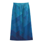Blue Geometric Triangle Pattern Print Cotton Front Slit Maxi Skirt