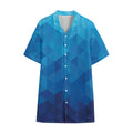 Blue Geometric Triangle Pattern Print Cotton Hawaiian Shirt