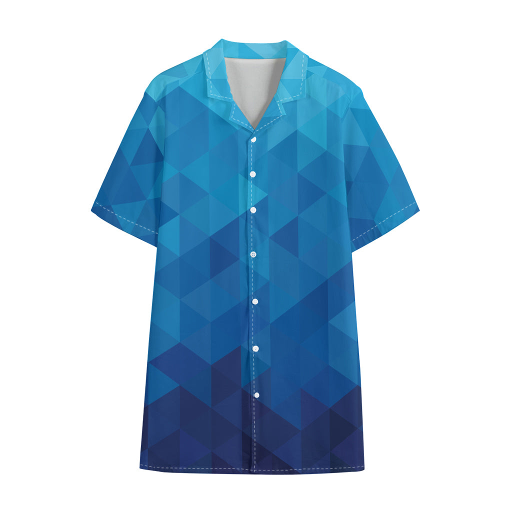 Blue Geometric Triangle Pattern Print Cotton Hawaiian Shirt