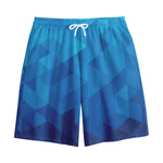 Blue Geometric Triangle Pattern Print Cotton Shorts