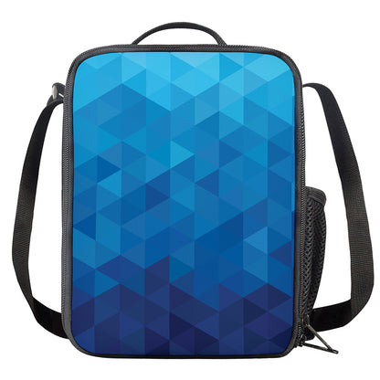 Blue Geometric Triangle Pattern Print Crossbody Lunch Bag