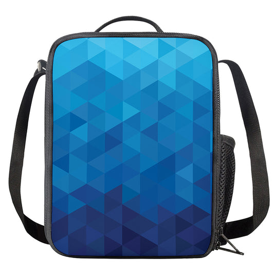 Blue Geometric Triangle Pattern Print Crossbody Lunch Bag