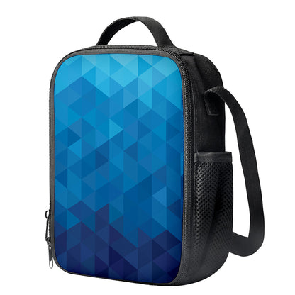 Blue Geometric Triangle Pattern Print Crossbody Lunch Bag