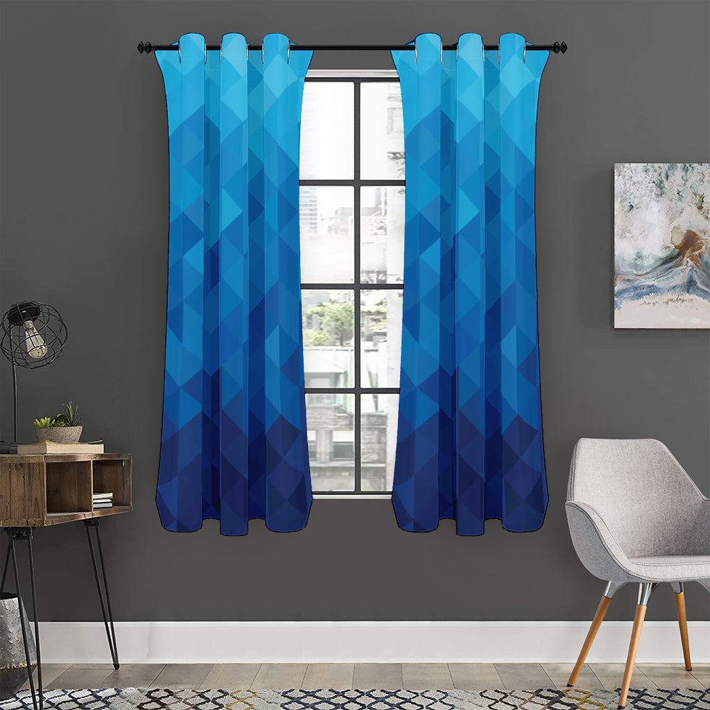 Blue Geometric Triangle Pattern Print Curtain