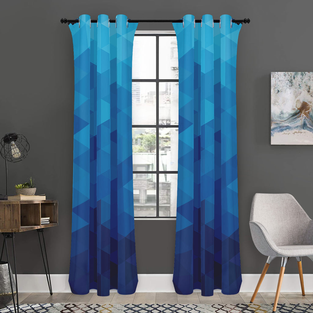 Blue Geometric Triangle Pattern Print Curtain