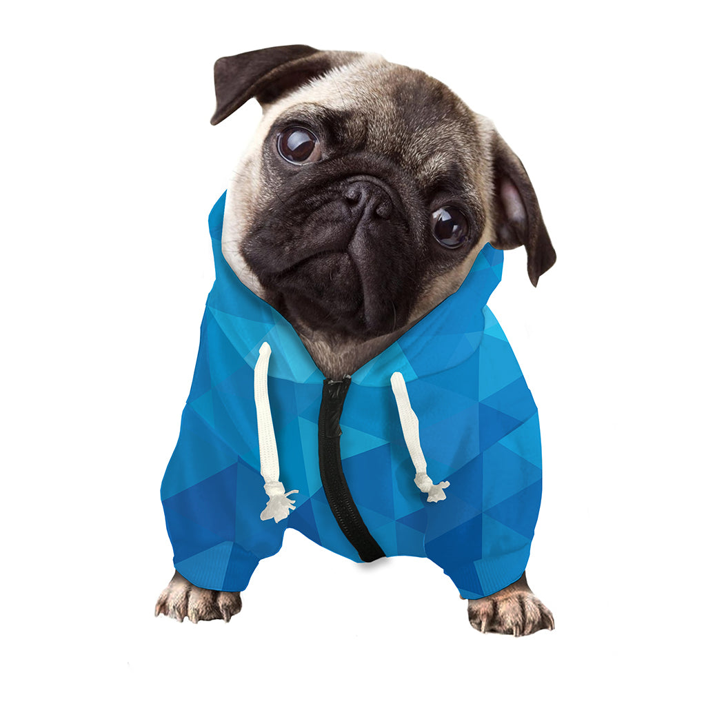 Blue Geometric Triangle Pattern Print Dog Zip Up Hoodie