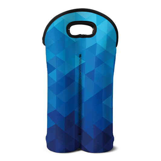 Blue Geometric Triangle Pattern Print Double Neoprene Wine Tote