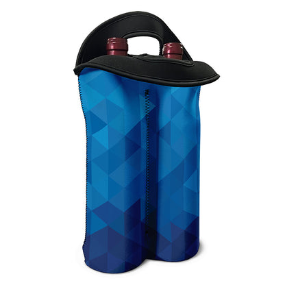 Blue Geometric Triangle Pattern Print Double Neoprene Wine Tote