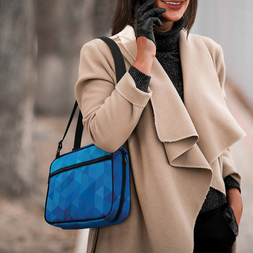 Blue Geometric Triangle Pattern Print Double Strap Bible Bag