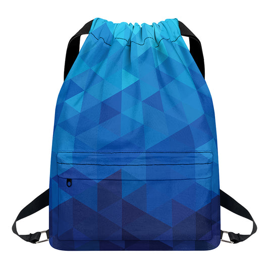 Blue Geometric Triangle Pattern Print Drawstring Backpack