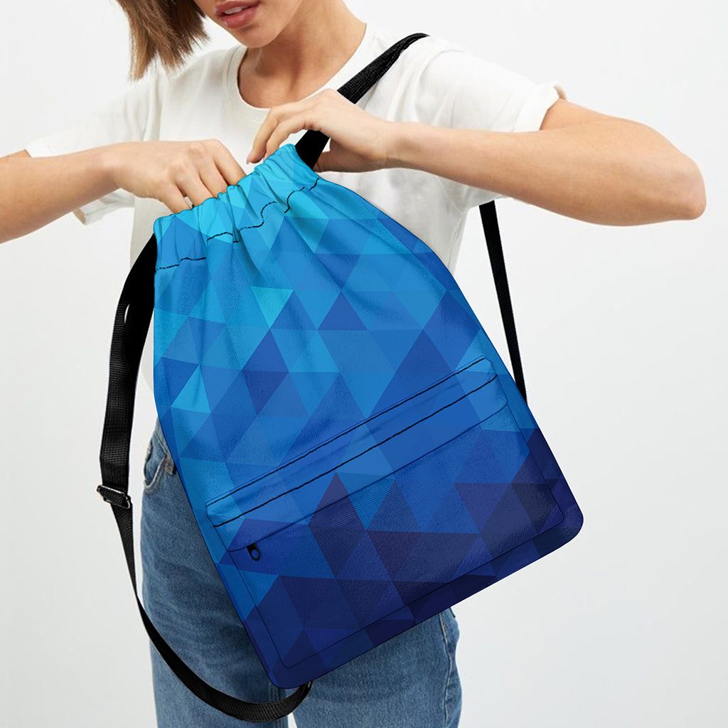 Blue Geometric Triangle Pattern Print Drawstring Backpack