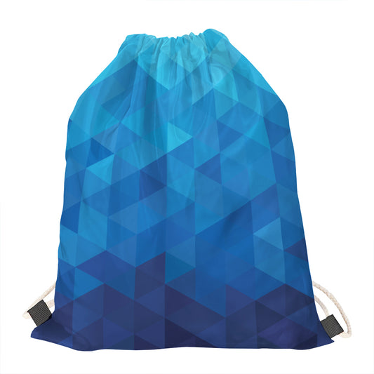 Blue Geometric Triangle Pattern Print Drawstring Bag