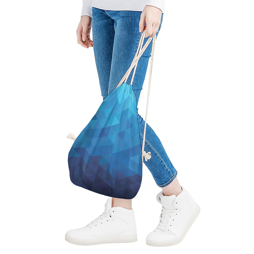 Blue Geometric Triangle Pattern Print Drawstring Bag